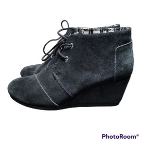 Toms Black Suede Desert Wedge Bootie